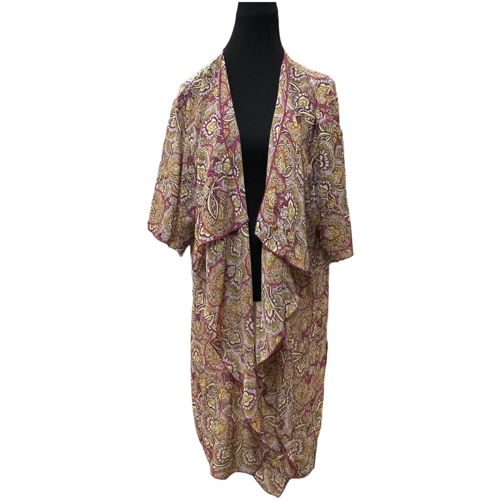 LULAROE Shirley Kimono Pink Paisley Floral Print Size Large